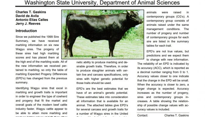 Washington State University National Wagyu Sire Summaries